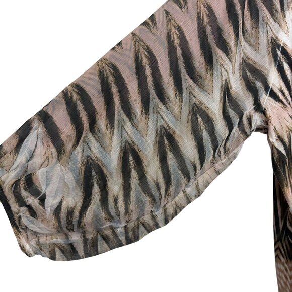 Chicos Mixed Print Top Sz 2 (12 14 Large) Sheer Sleeves Embellished 3/4 Sleeve - Picture 9 of 12